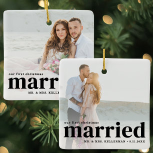 Ornement En Céramique Premier Noël de couple marié 2 Photo