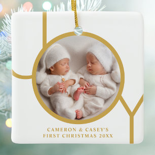 Ornement En Céramique Premier Noël de jumeaux Photo personnalisée Joie O