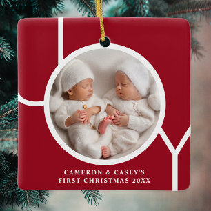 Ornement En Céramique Premier Noël de jumeaux Photo personnalisée Joie R