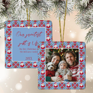 Ornement En Céramique Premier Noël de la famille 1 Photo Père Noël Poins