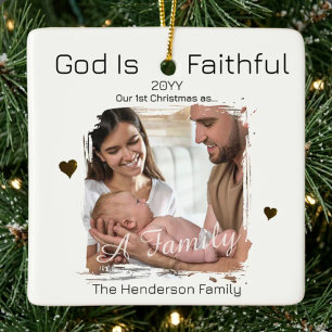 Ornement En Céramique Premier Noël de la famille Dieu fidèle Photo perso