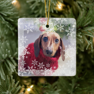 Ornement En Céramique Premier Noël de l'animal Flocons de neige pailleté