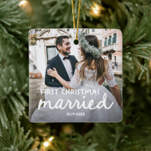Ornement En Céramique Premier Noël de Mariage   Lettre Main Levée