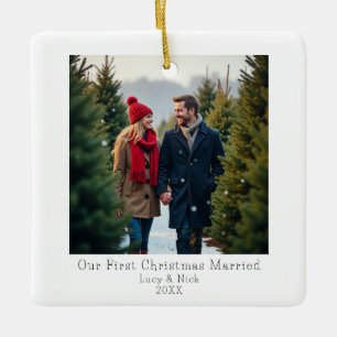 Ornement En Céramique Premier Noël de mariage Photo de fiançailles