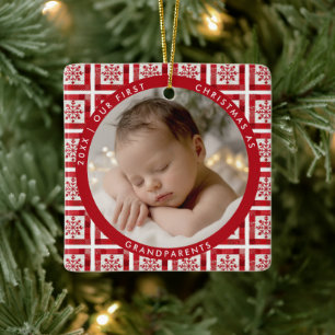 Ornement En Céramique Premier Noël des Grands-Parents Patch Photo en Cot