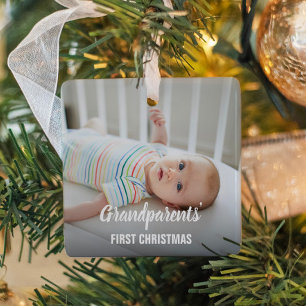 Ornement En Céramique Premier Noël des Grands-parents, Photo de Bébé Per