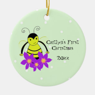 Ornement En Céramique Premier Noël du bébé d'abeille mignonne