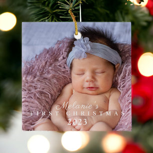 Ornement En Céramique Premier Noël du bébé Deux photos Nouveau-né mignon