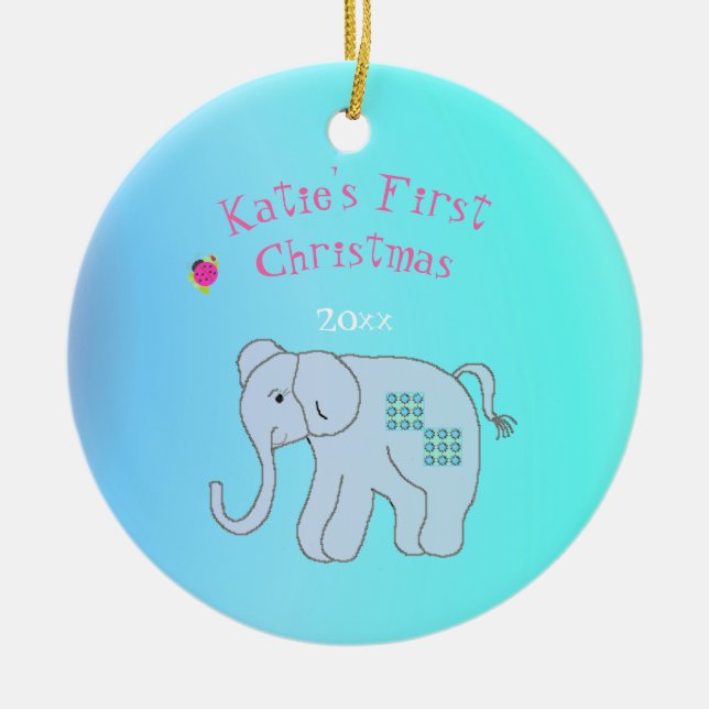 Ornement En Céramique Premier Noël du bébé éléphant de charme (Devant)
