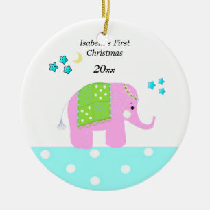 Ornement En Céramique Premier Noël du bébé Eléphant Indien rose