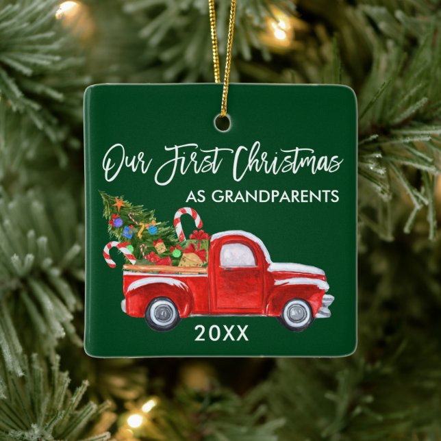 Ornement En Céramique Premier Noël en grand-parents Camion Arbre Vert (Arbre)