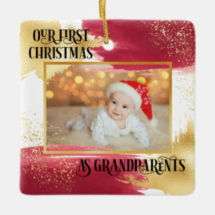Ornement En Céramique Premier Noël en grand-parents Rouge et Or