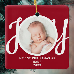 Ornement En Céramique Premier Noël en tant que Nana Photo Cadeau Rouge