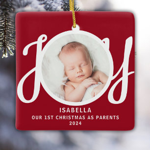 Ornement En Céramique Premier Noël en tant que parents Photo Cadeau Roug