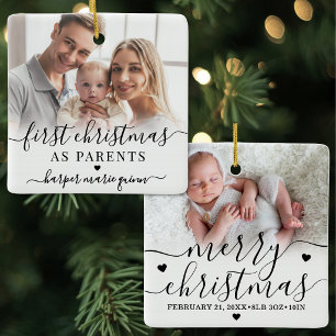 Ornement En Céramique Premier Noël en tant que parents Photo de bébé