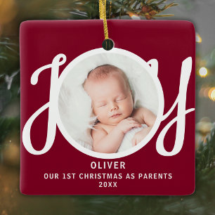 Ornement En Céramique Premier Noël en tant que parents Photo Marron Souv