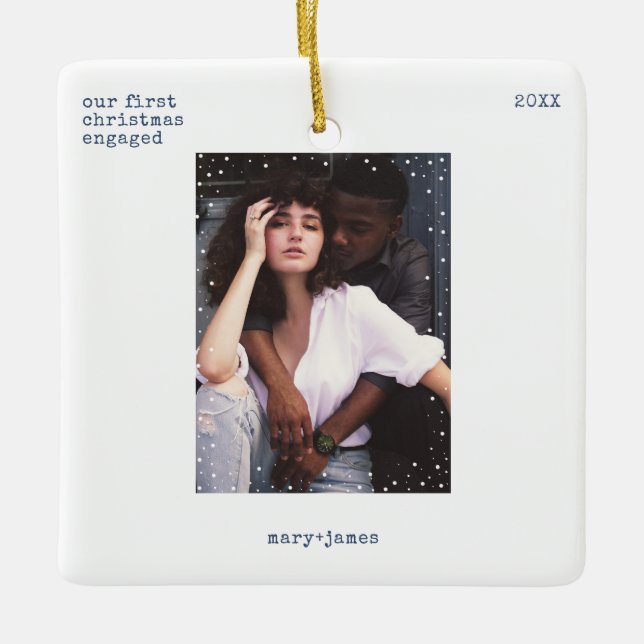 Ornement En Céramique Premier Noël engagé | Photo de machine à écrire mi (Devant)