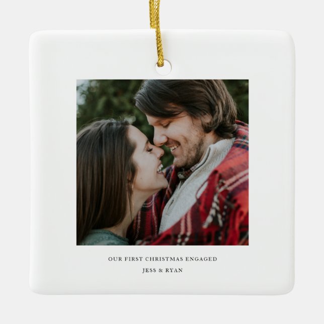Ornement En Céramique Premier Noël engagé photo Fiançailles minime (Devant)
