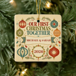 Ornement En Céramique Premier Noël ensemble personnalisé 2026 Rétro