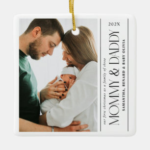 Ornement En Céramique Premier Noël Famille de Trois Maman Papa Photo