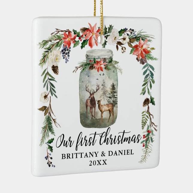 Ornement En Céramique Premier Noël Fleurs d'hiver Cerfs PHOTO DOS (Droite)