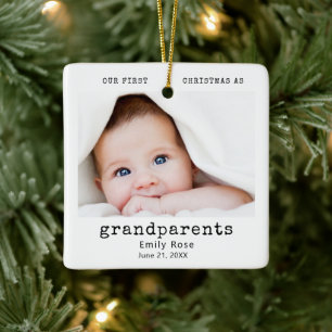Ornement En Céramique Premier Noël Grand-Parent Photo Moderne Minimale