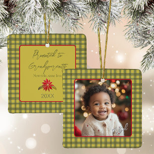 Ornement En Céramique Premier Noël Grands-parents Photo En vichy vert