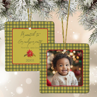 Ornement En Céramique Premier Noël Grands-parents Photo En vichy vert