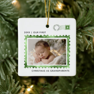 Ornement En Céramique Premier Noël Grands-Parents Timbre Vert Photo