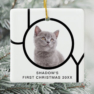 Ornement En Céramique Premier Noël Joie Chaton Mignon Photo Personnalisé