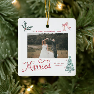 Ornement En Céramique Premier Noël Marié M. et Mme Photo Fantaisie