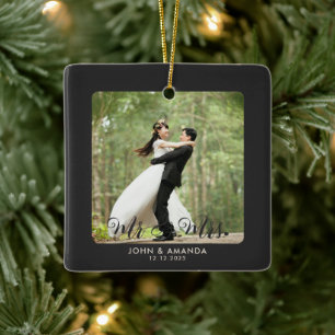 Ornement En Céramique Premier Noël Marié Retro Mr et Mme Photo