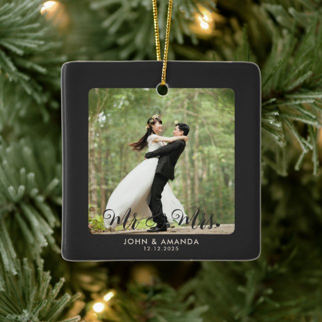Ornement En Céramique Premier Noël Marié Retro Mr et Mme Photo (Arbre)