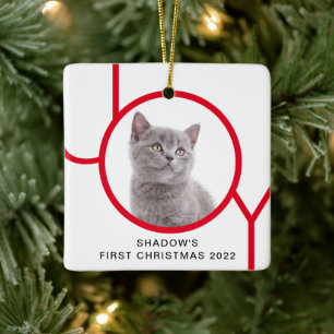 Ornement En Céramique Premier Noël Mignon Chat Chaton Joie Photo Personn