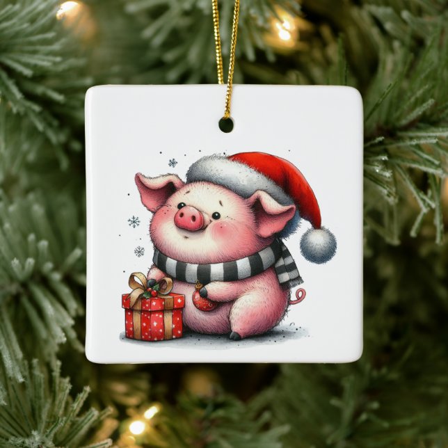 Ornement En Céramique Premier Noël mignon Whimsical Piggy Customisé (Arbre)