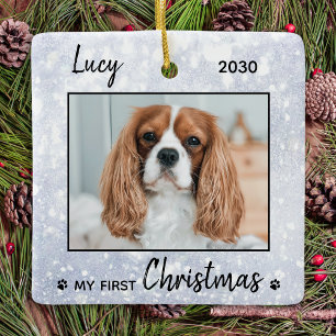 Ornement En Céramique Premier Noël mignonne chiot - Chien d'argent anim