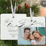 Ornement En Céramique Premier Noël Nouveau Accueil Photo Élégante Callig<br><div class="desc">Premier Noël dans notre nouvel ornement photo maison que vous pouvez personnaliser avec votre photo préférée et le libellé personnalisé sur le dos. Elégant design typographique écrit avec le premier Noël en calligraphie tourbillonnant et facile à éditer pour toute autre occasion. Tout le texte, sauf le premier Noël est modifiable....</div>