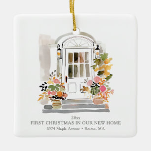 Ornement En Céramique Premier Noël Nouvelle Maison Porte Fleurie Aquarel