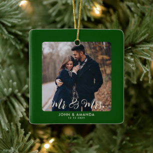 Ornement En Céramique Premier Noël Photo de couple fiancé Monsieur et Ma