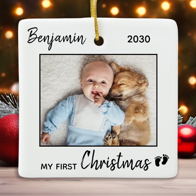 Ornement En Céramique Premier Noël Simple Customisé Cute Baby Photo (Créateur téléchargé)