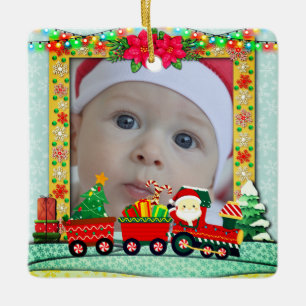 Ornement En Céramique Premier train photo de Noël pour bébé personnalisé