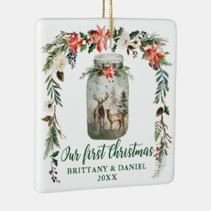 Ornement En Céramique Première Chrétienne Winter Deers Green