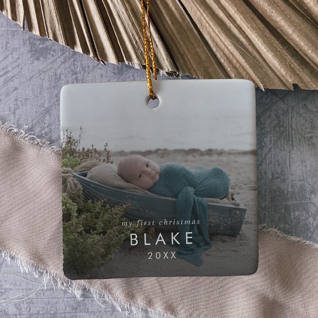 Ornement En Céramique Première couverture photo de nouveau-né de Noël de (Créateur téléchargé)