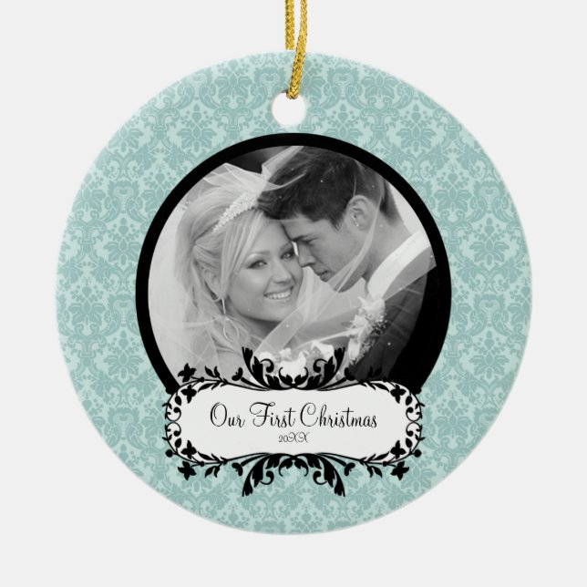 Ornement En Céramique Première damassé de bleu d'ornement de photo de (Devant)