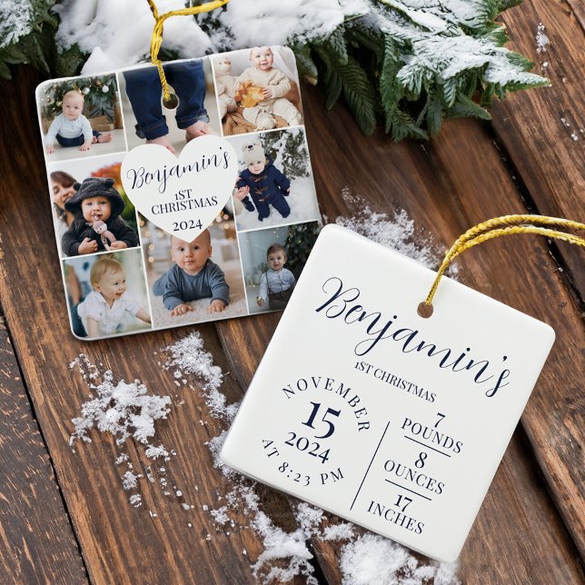 Ornement En Céramique Première Galerie de photos de Noël Birth Stats Kee (First Christmas Photo Gallery Birth Stats Keepsake Ceramic Ornament)