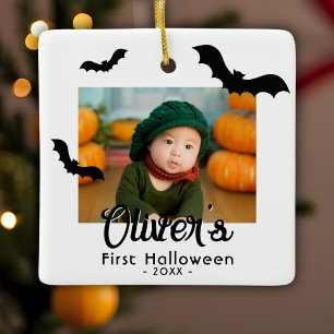 Ornement En Céramique Première Halloween de bébé Chauves-souris noires P