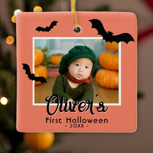Ornement En Céramique Première Halloween de bébé Chauves-souris noires P