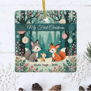 Ornement En Céramique Première Noël de la forêt vintage de bois