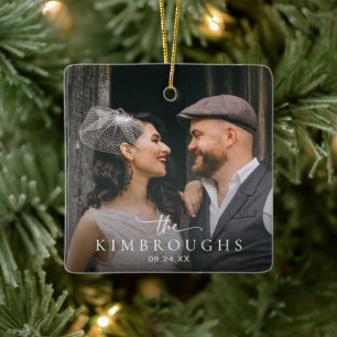 Ornement En Céramique Première Noël de mariage Photo de mariage Nouveaux