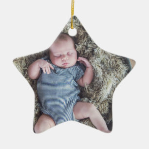 Ornement En Céramique Première photo de bébé Noël Bleu Noël